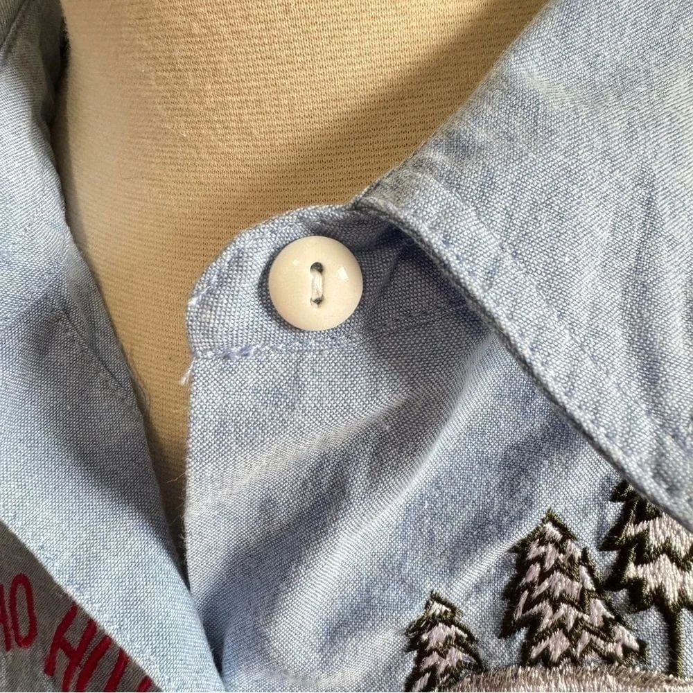 Vintage Santa Button-Up Shirt 18W HO‎ HO HO on shoulder Christmas